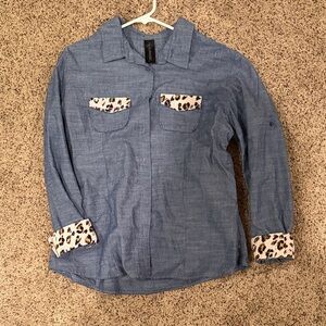 Women’s Blue Shirt with Leopard Accents